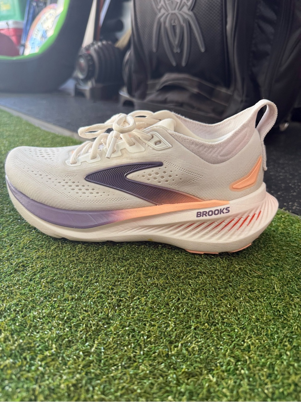 Brooks Glycerin 23 Women's Running Shoe - White with Purple & Peach Details